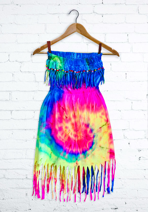 Spiral Tie-Dye Strapless Fringed Dress | Glow in the Dark Dress | P A W